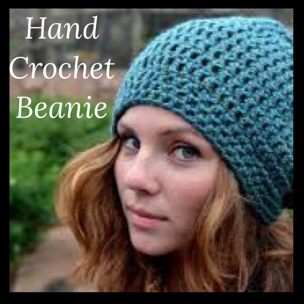 Handmade Crochet Beanie Cozy Winter Textured Sweater Knit Aqua Blue Green Teal
